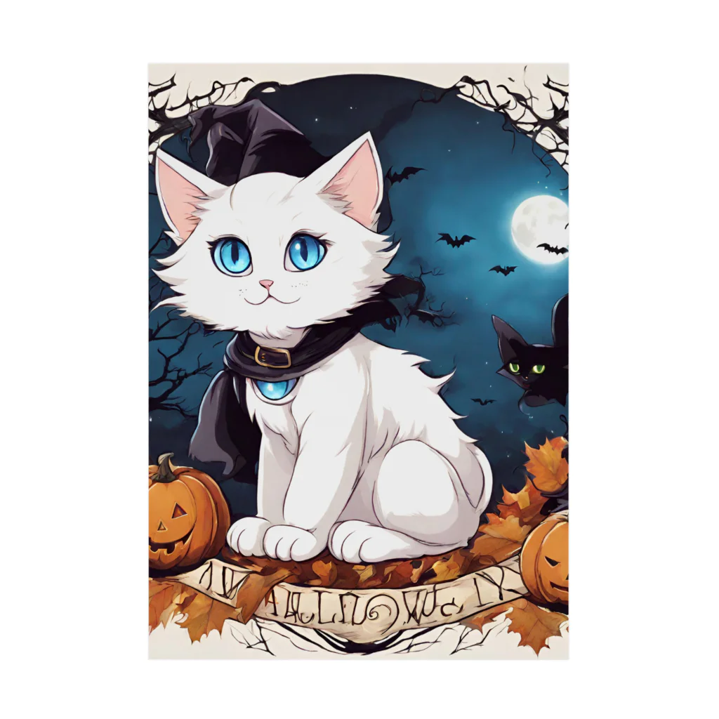 yoiyononakaのハロウィンの白猫08 Stickable Poster