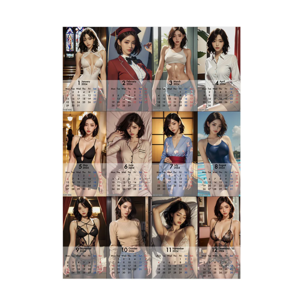 AIART_REINA_KASUMIのAIARTｰREINA 2024カレンダー（美人妻遥香） Stickable Poster