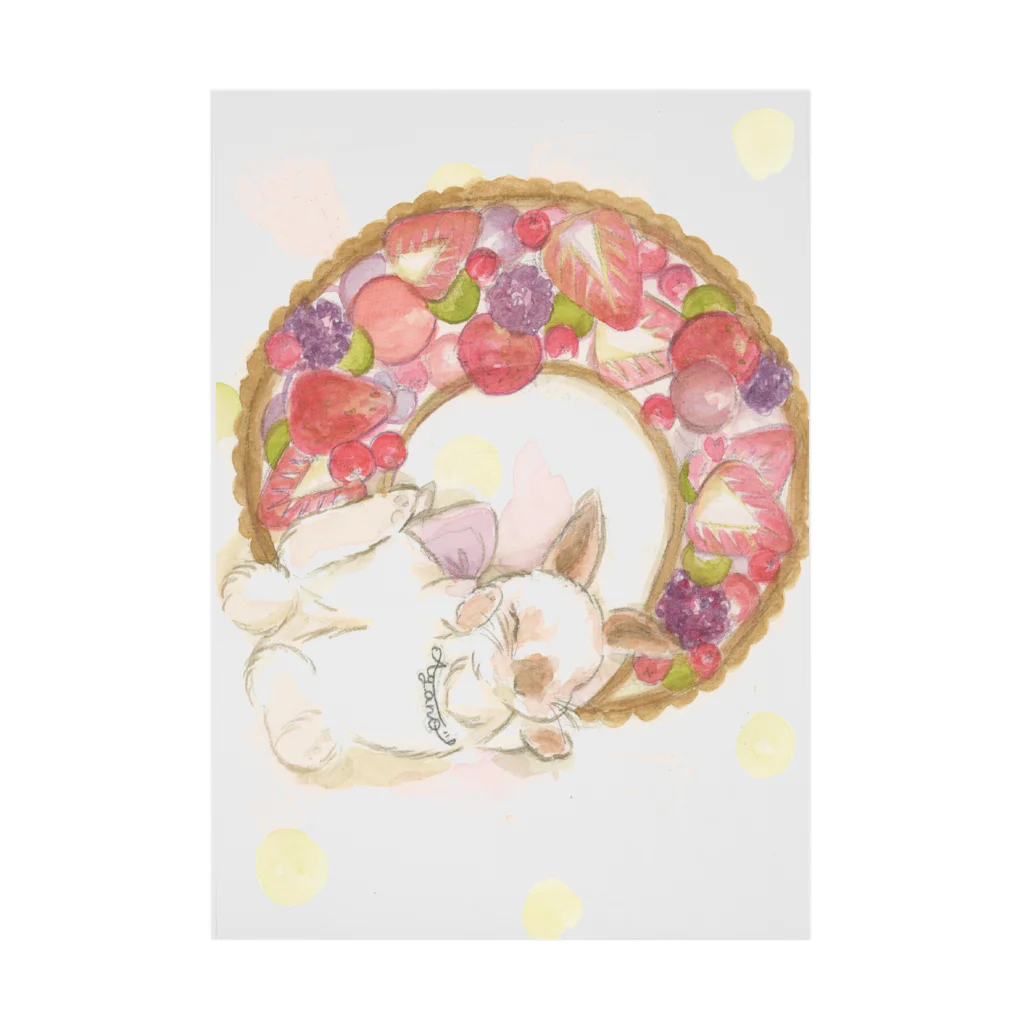 お菓子な森の赤いフルーツタルトムーンとじゃれるウサギ Stickable Poster
