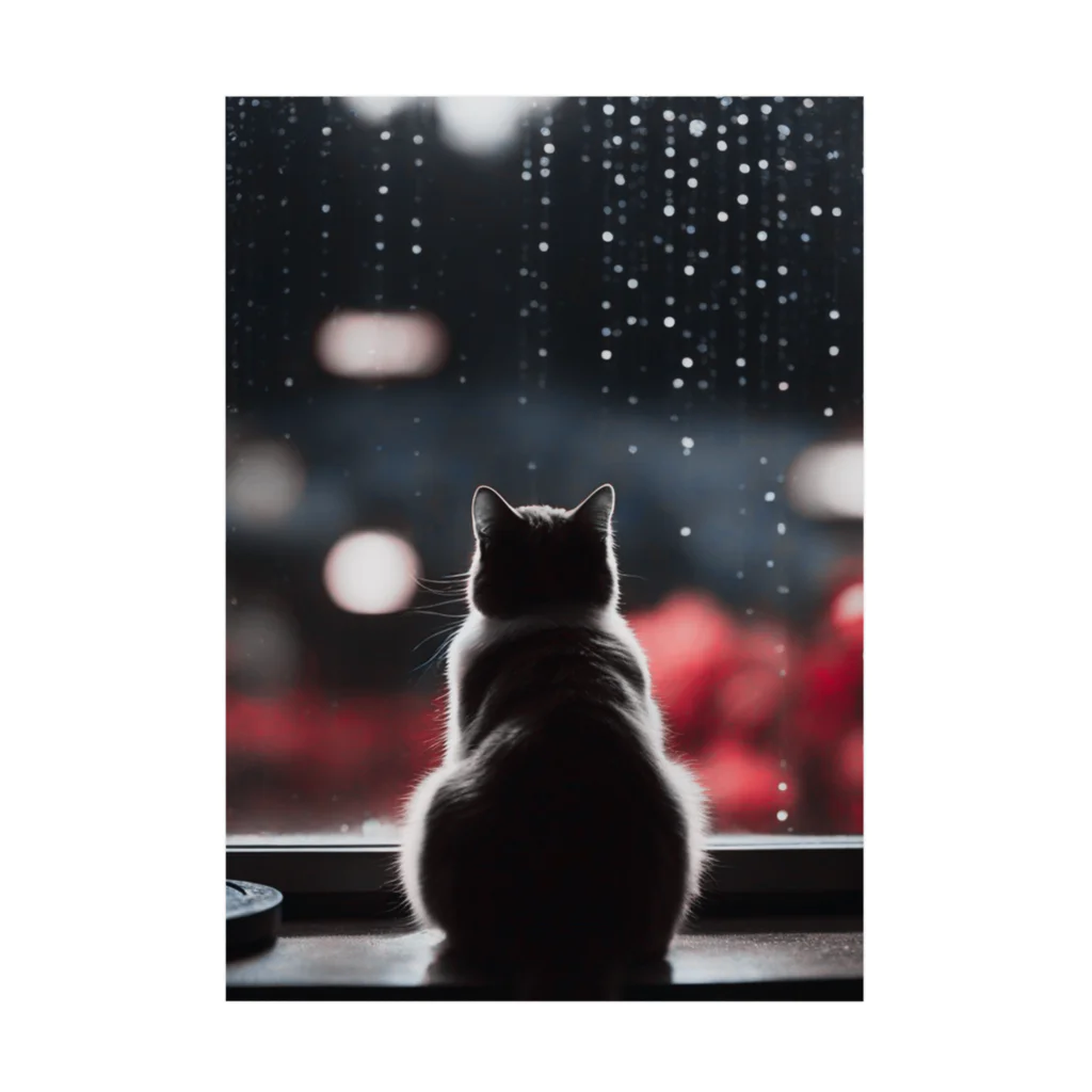 SaltyCookie Design Worksの窓の前で雨を眺めているネコ[ポスター] 吸着ポスター