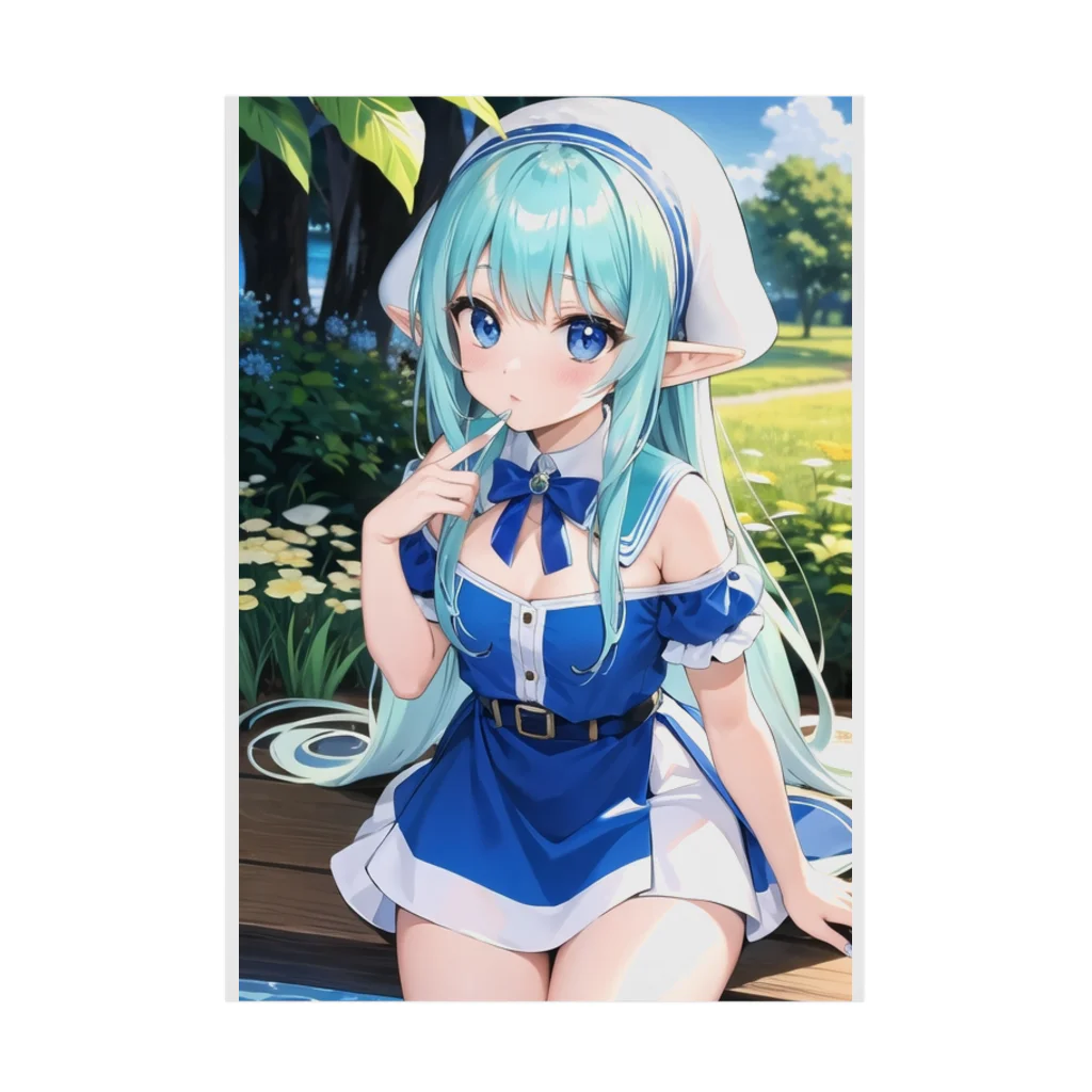 AIオリジナルイラスト　美女男子の青い髪の美少女エルフ Stickable Poster