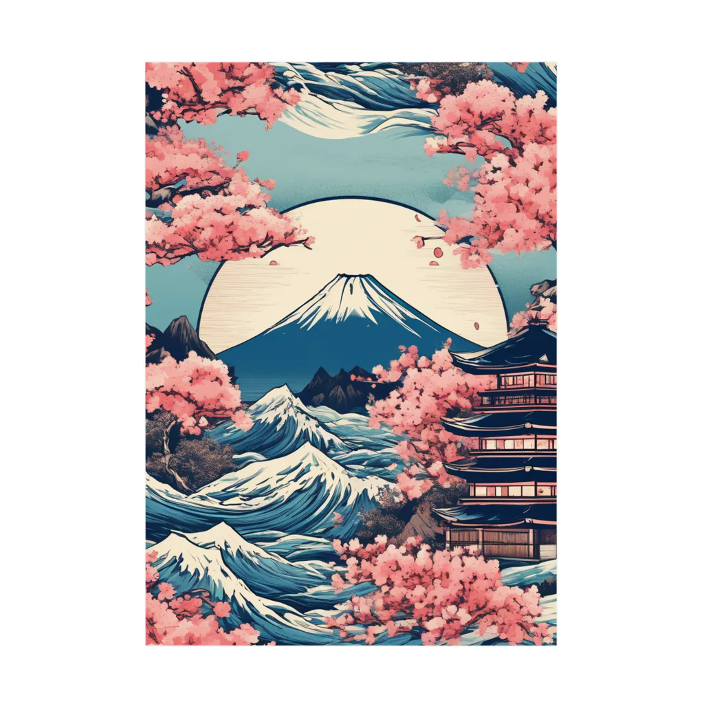 日本の風景 COOL JAPANの日本の春風景:富士山、Japanese scenery:Mt.Fuji Stickable Poster