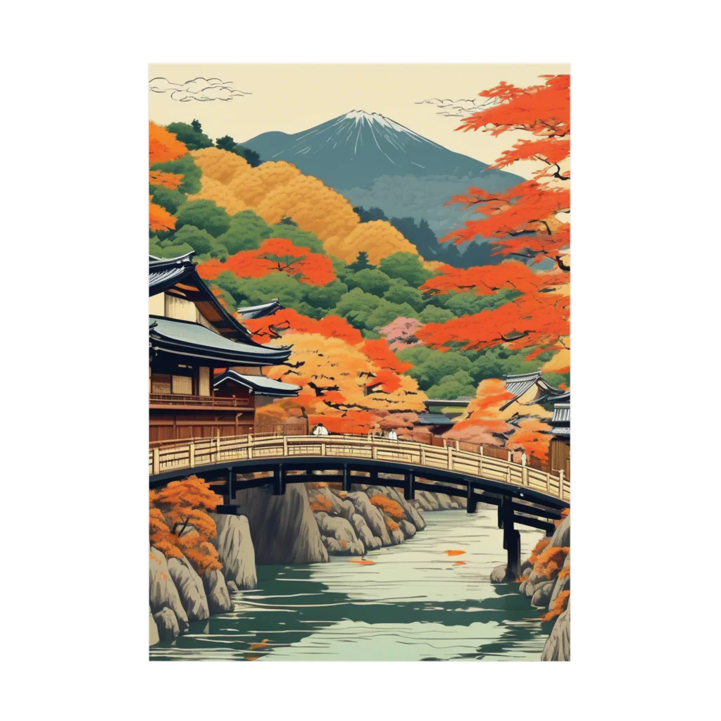 日本の風景 COOL JAPANの日本の風景　紅葉の町、Japanese senery: Town of autumn leaves Stickable Poster