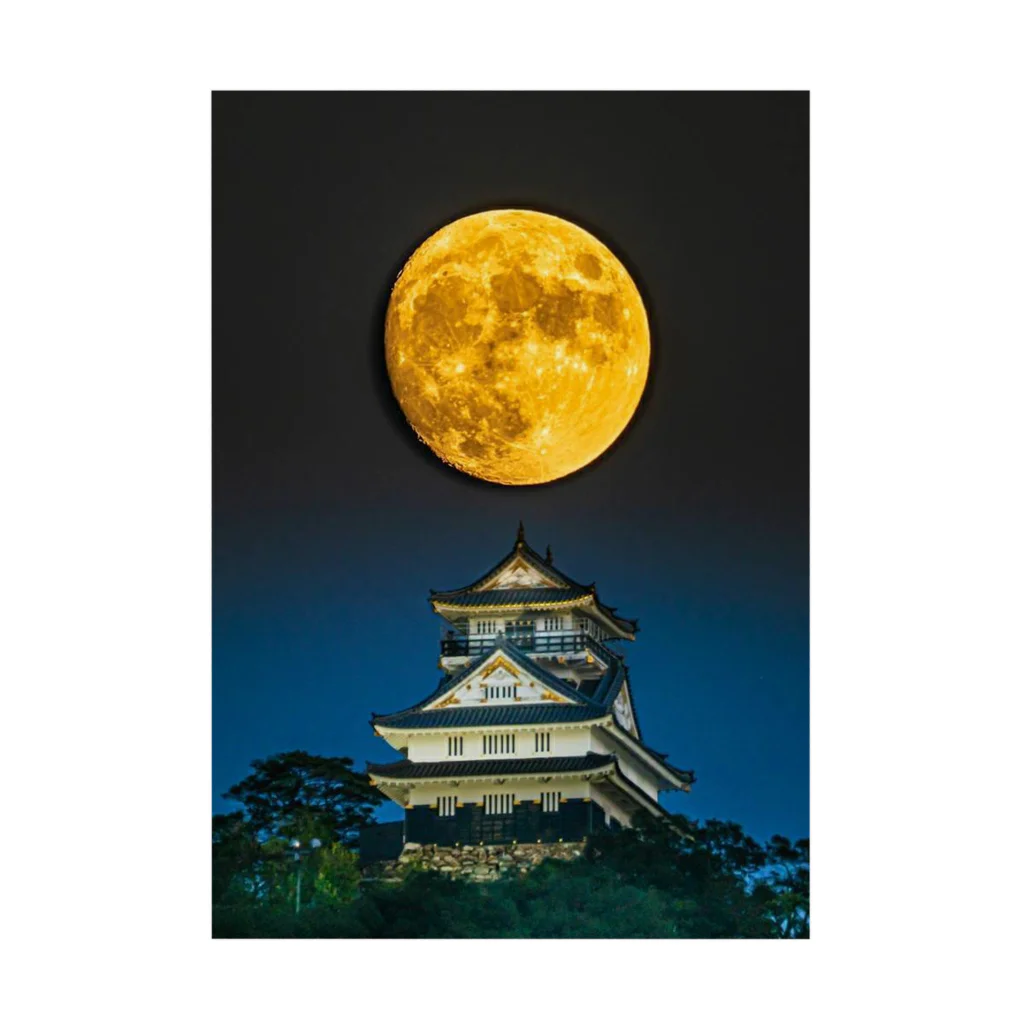 赤い鳥居の満月と岐阜城 吸着ポスター