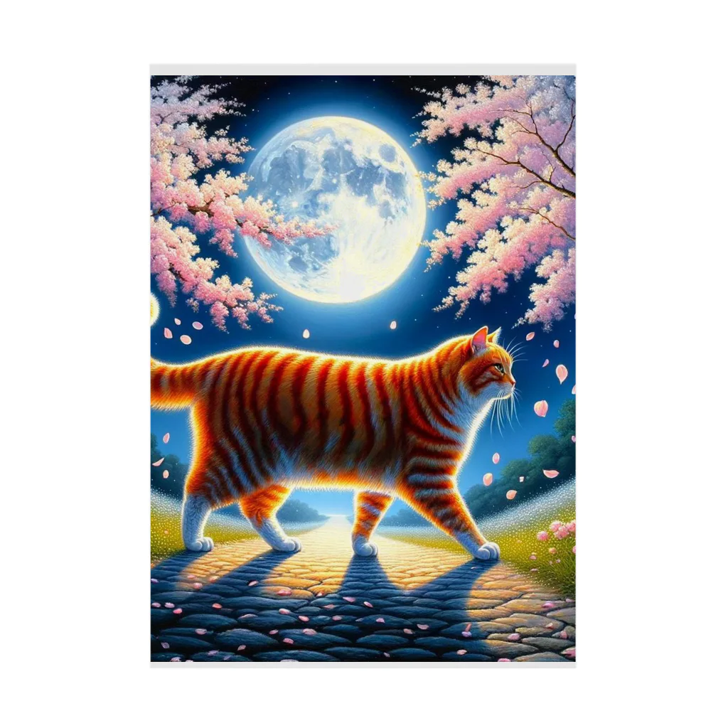 kyonyの月夜の桜と虎猫 Stickable Poster