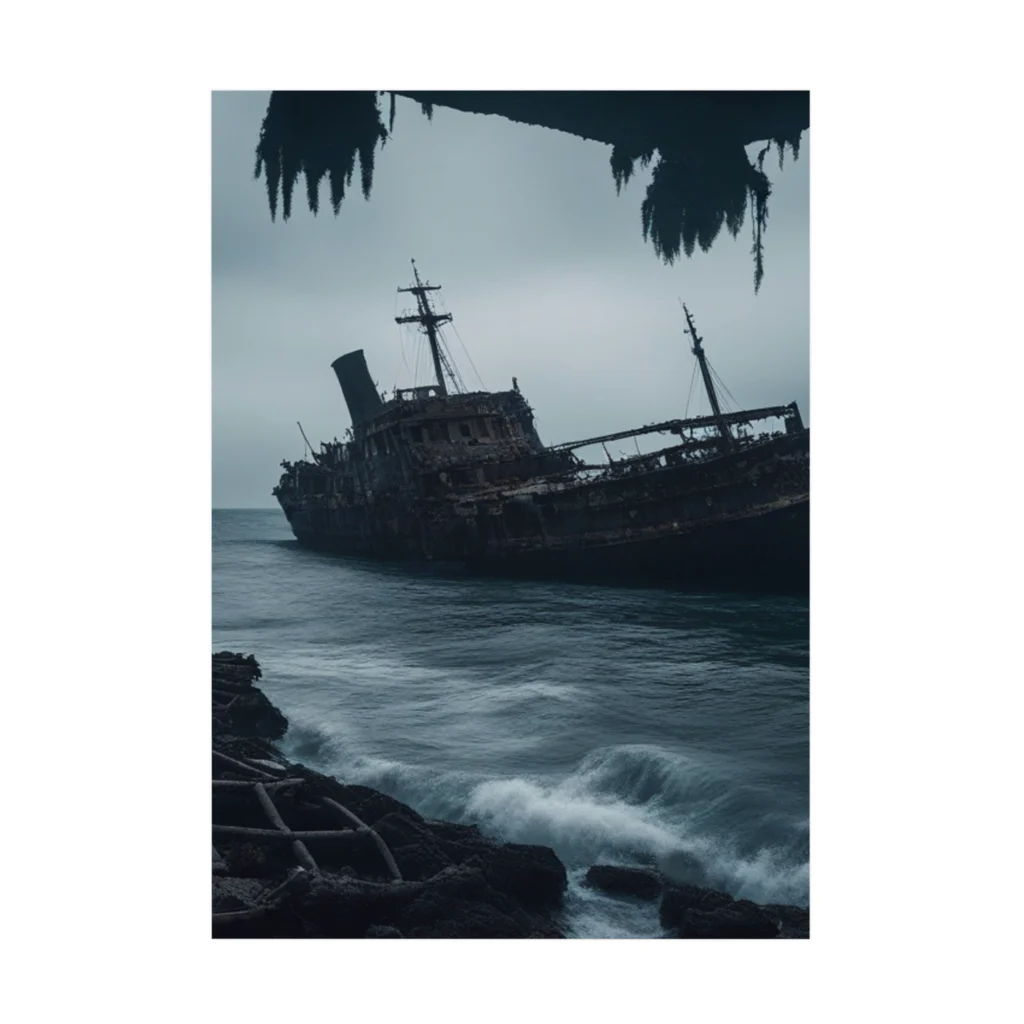 Dark Fの暗黒の海に浮かぶ腐敗した船の墓場 Stickable Poster