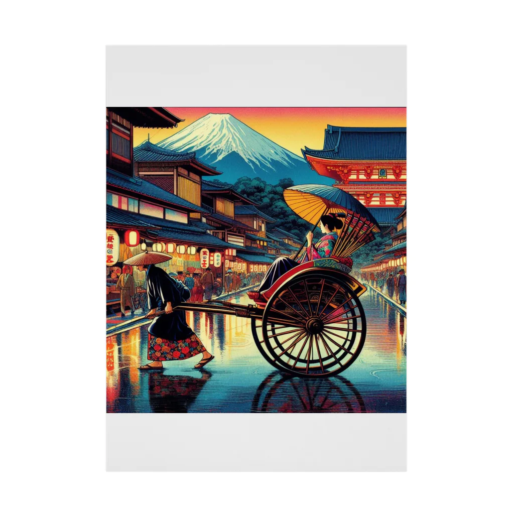 日本の風景 COOL JAPANの日本の風景:人力車で散策、Japanese scenery: Stroll around by jinrikisha 吸着ポスター