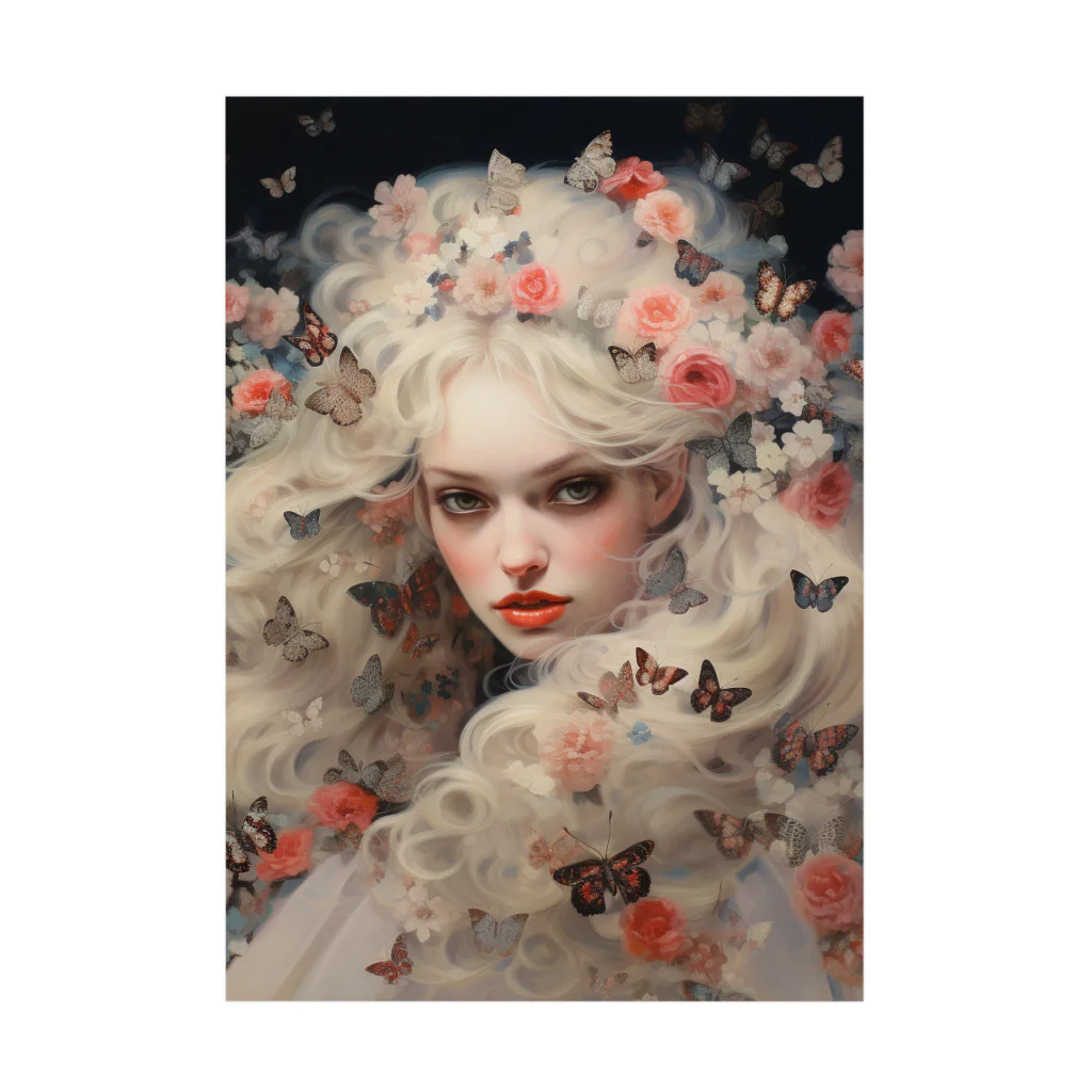AQUAMETAVERSEの花と蝶の中に入り込む女性　なでしこ1478 Stickable Poster