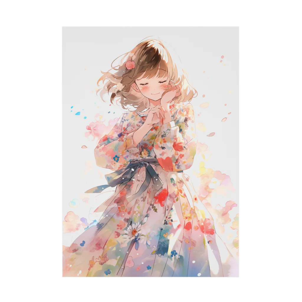 AQUAMETAVERSEの花柄模様の服を着た女性　なでしこ1478 Stickable Poster