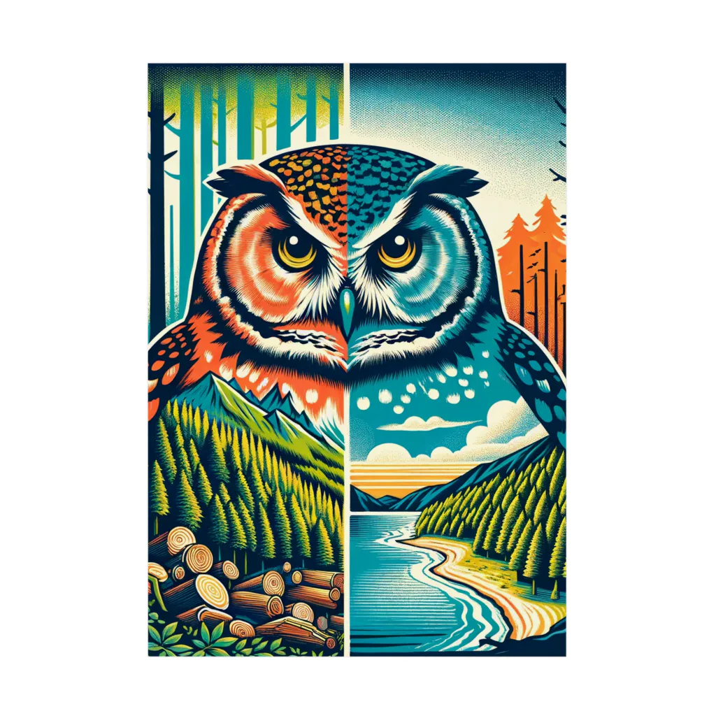 kotpopのThe Owl's Lament for the Disappearing Forests Stickable Poster