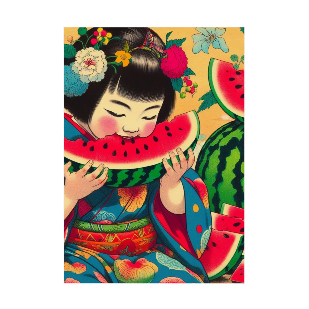 日本の風景 COOL JAPANの日本の風景:甘いスイカ、Japanese scenery: sweet watermelon 吸着ポスター