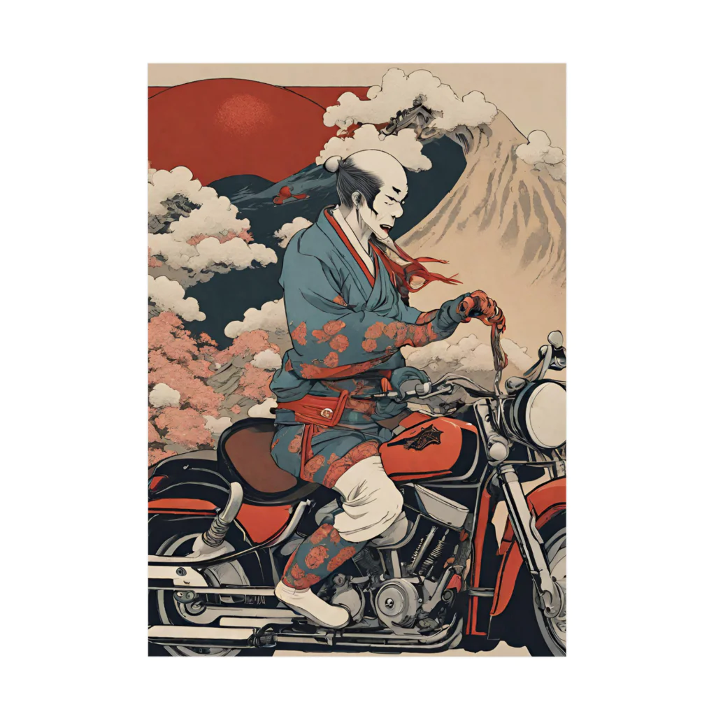 X50000Xのバイクに乗った浮世絵男性 Stickable Poster