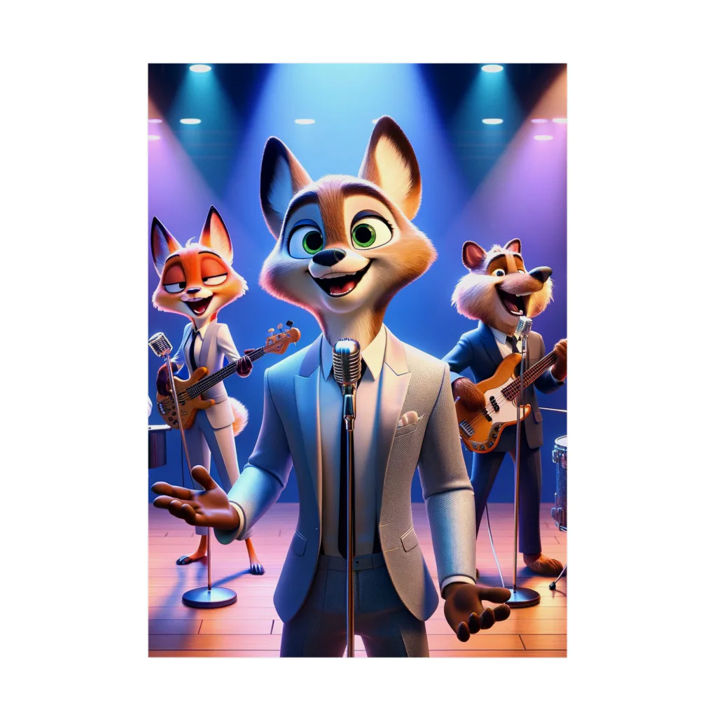 ANIMAL HEROES -musical band-の「グルーヴィー・フォックス・ジャズバンド」：アニマルズ・イン・スーツ Stickable Poster