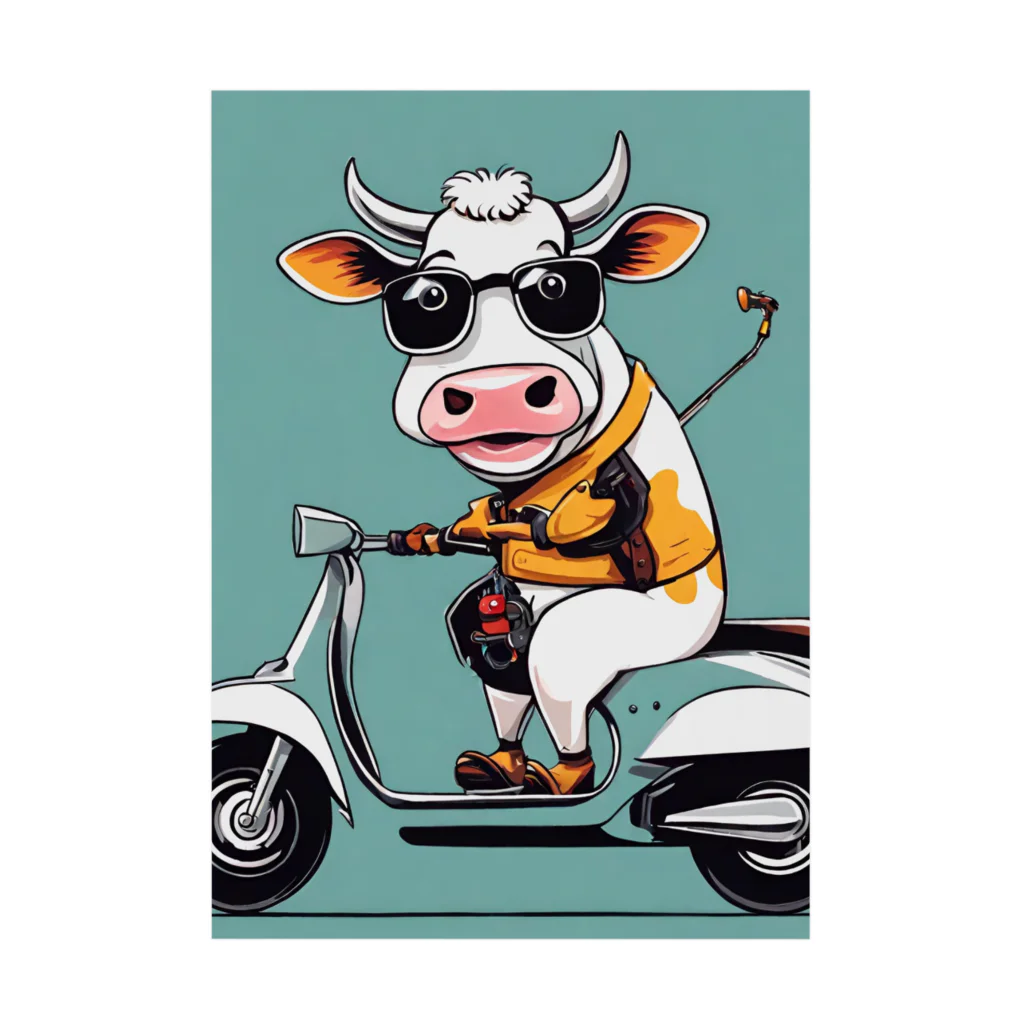 hogarakuのスクーターに乗った牛 吸着ポスター