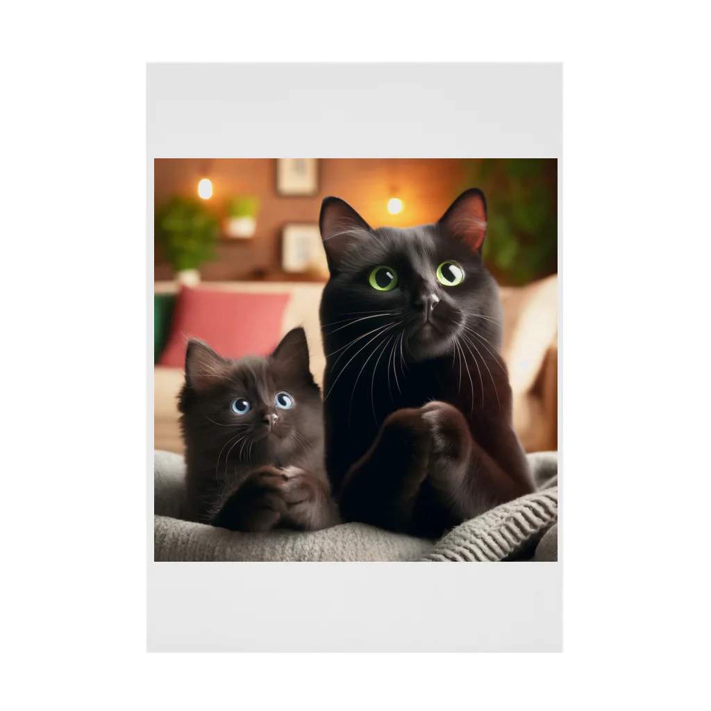 亀蘭タマムシの黒猫親子のお願い Stickable Poster