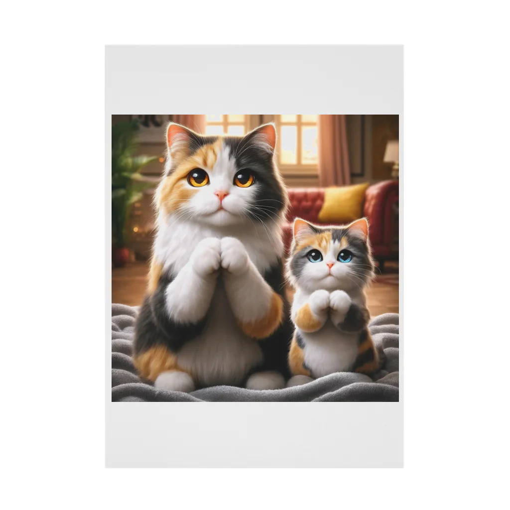 亀蘭タマムシの三毛猫親子のお願い Stickable Poster