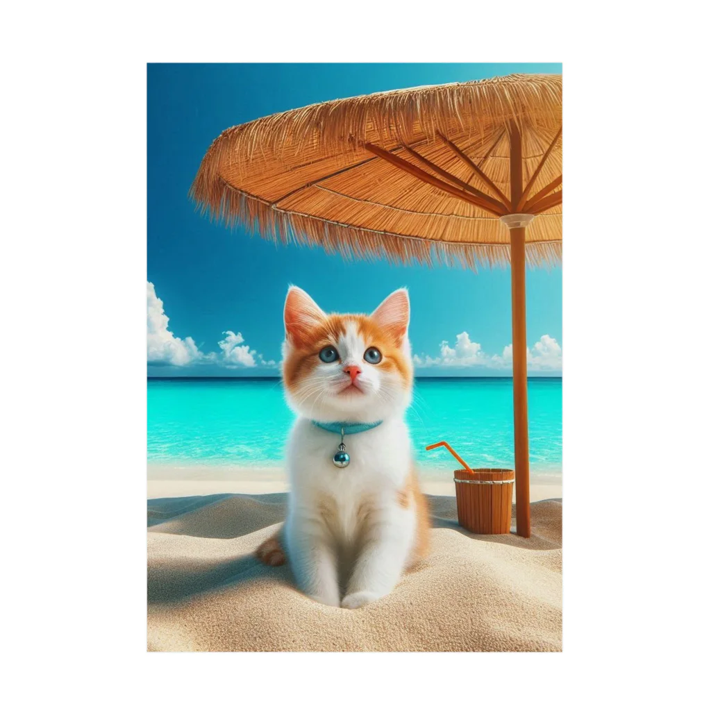 猫と紡ぐ物語の南国の海で一時のバカンスを楽しむ Stickable Poster