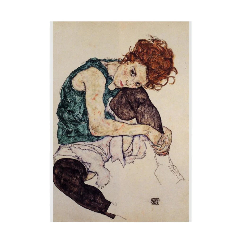 Art Baseのエゴン・シーレ / 1917 / Seated Woman with Bent Knee /Egon Schiele 吸着ポスター