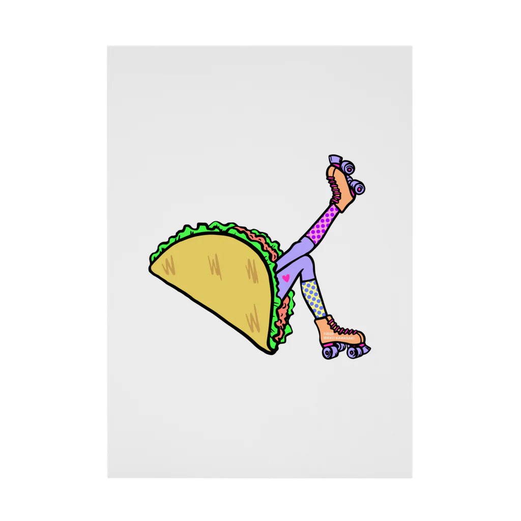 Mieko_Kawasakiのタコス　ローラースケート　ガール  TACOS ROLLER GIRL DOT 水玉　ドット　Tacos Rollerskate Rainbow Stickable Poster