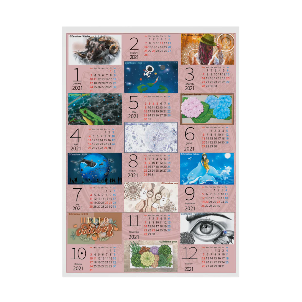Zendaloveのカレンダー2021（あか） 吸着ポスター