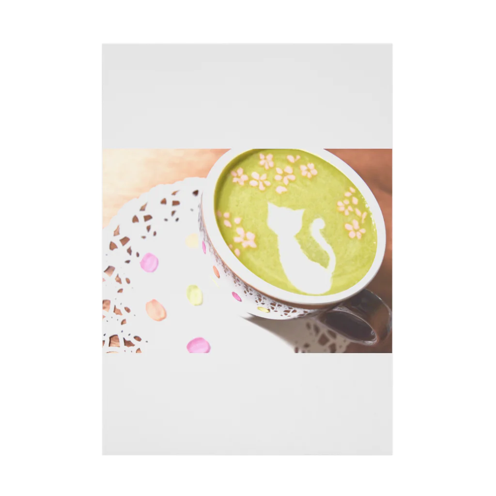 Prism coffee beanの【ラテアート】桜と白猫の抹茶ラテアート 吸着ポスター