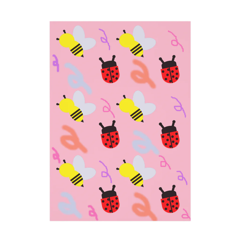 🐸かえるさんと仲間たち🐸の蜂とてんとう虫柄 吸着ポスター