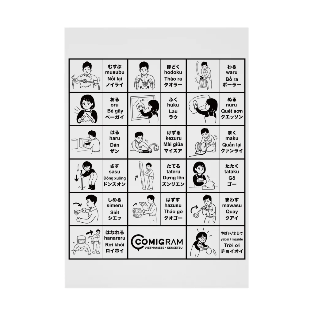 交流雑貨 COMETI（コメチ）の建設現場で使うベトナム語（黒） Stickable Poster