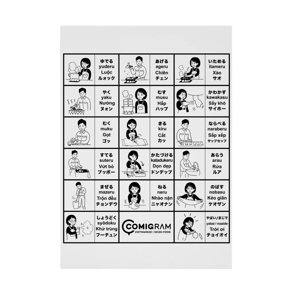 交流雑貨 COMETI（コメチ）の食品工場で使うベトナム語（黒） Stickable Poster