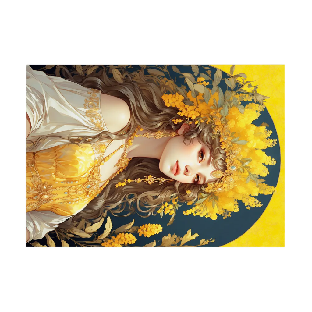 metaのミモザの花の妖精・精霊の少女の絵画 Stickable Poster :horizontal position