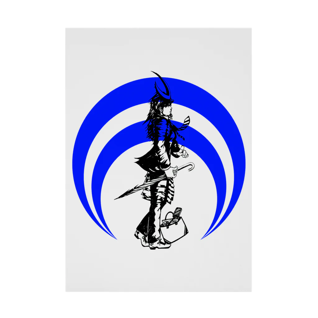 切り絵ariの侍-BLUE Stickable Poster