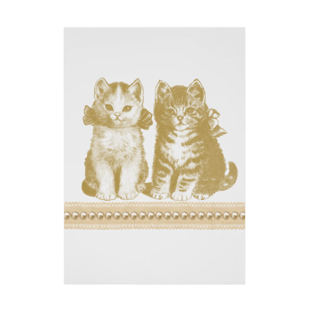 海賊猫 cocoの『こねこ はじめてのおよばれ』② パリ雑貨風 アンティーク・イラスト風 レースと真珠 Stickable Poster