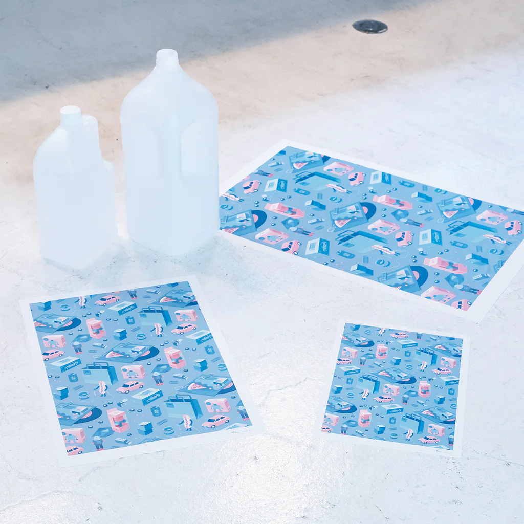 Akiss art ONLINE SHOPの松とインコ 吸着ポスターのサイズ比較(A2、A3、A4)