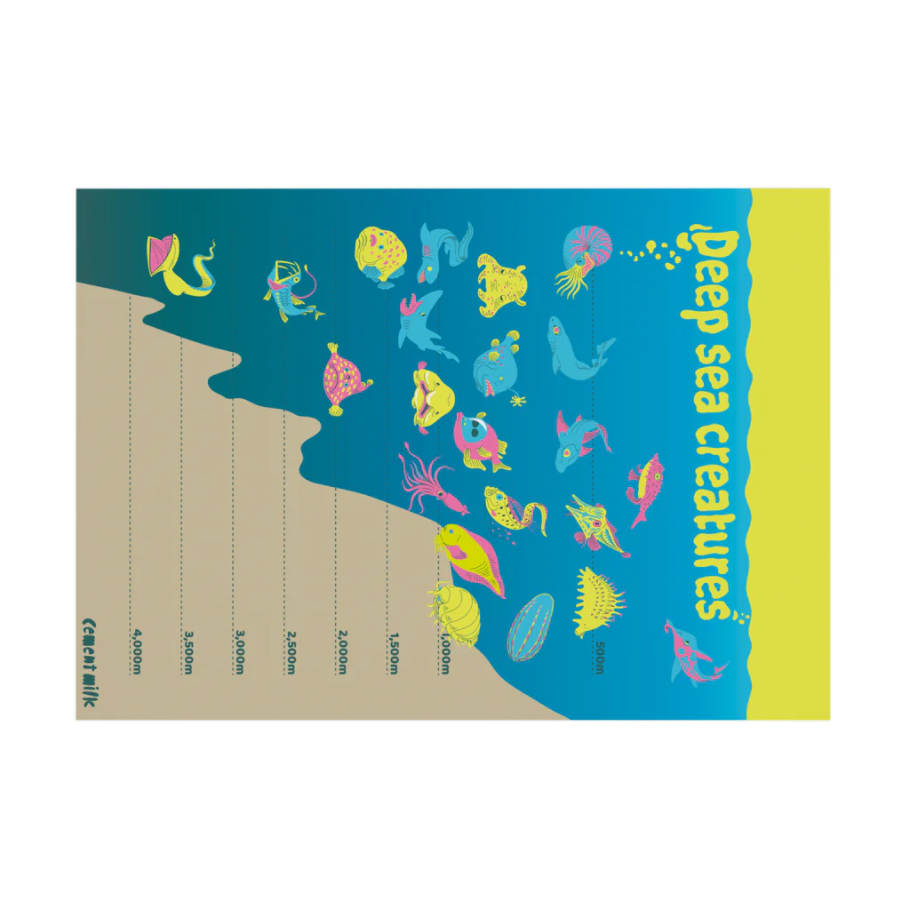 cementmilk WEBショップのDeep sea creatuers Stickable Poster :horizontal position