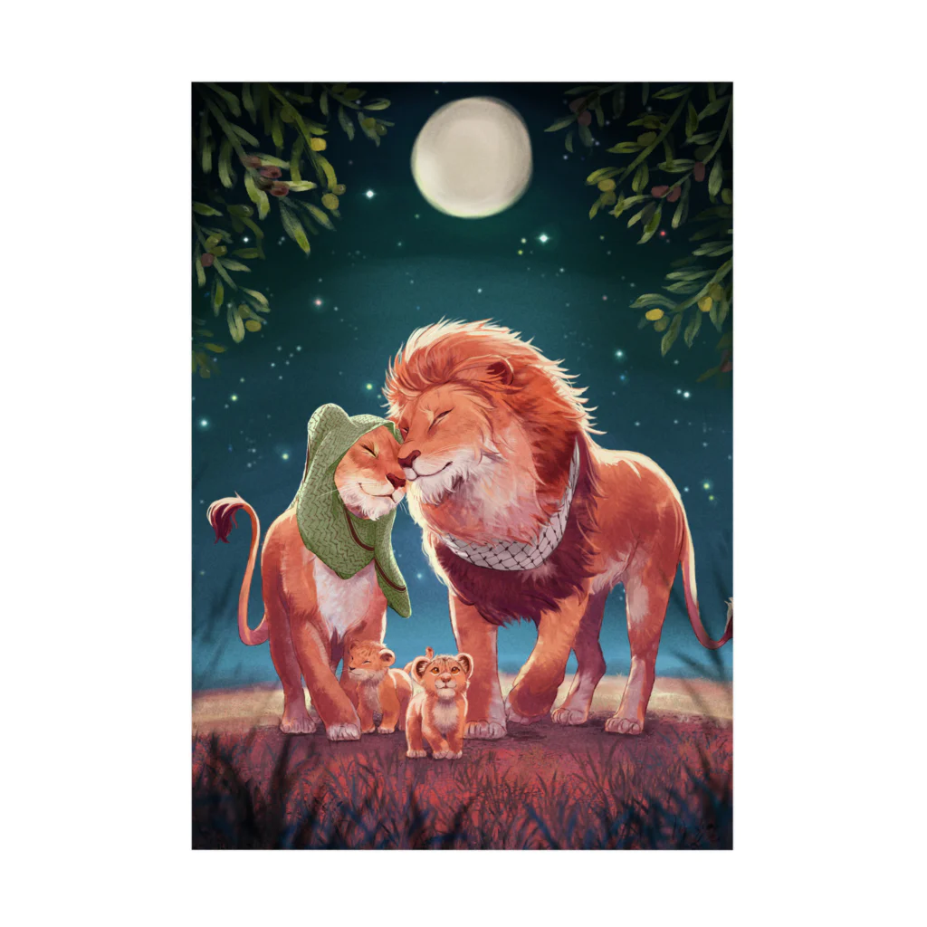 GE_Tulleの【パレスチナと共に】オリーブとライオン 吸着ポスター