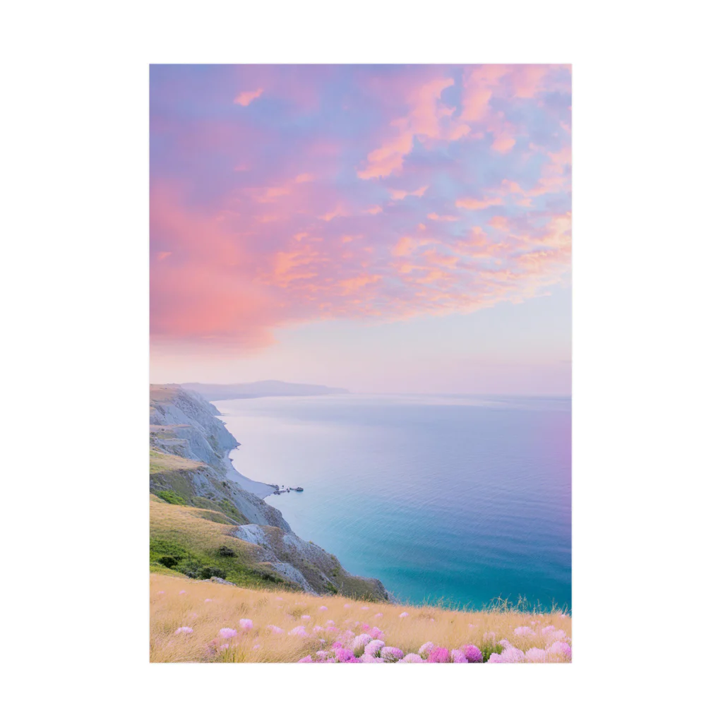 nichinichi_kore_iyashiのピンクのいわし雲と海岸線 Stickable Poster