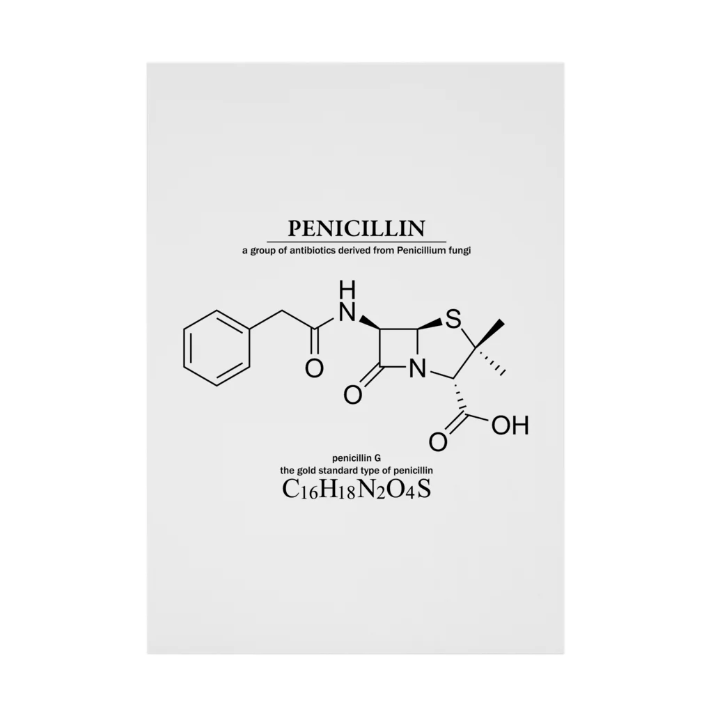 アタマスタイルのペニシリン(青カビに含まれる抗生物質・感染症に対応）：化学：化学構造・分子式 吸着ポスター