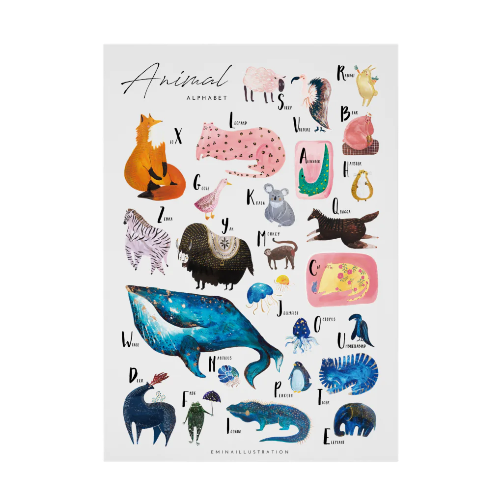 EMINA  PRINTSのアニマルアルファベット A to Z Stickable Poster