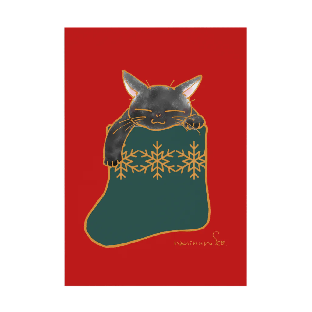 なにぬ猫-YAの靴下猫あります🧦　赤 黒猫 吸着ポスター