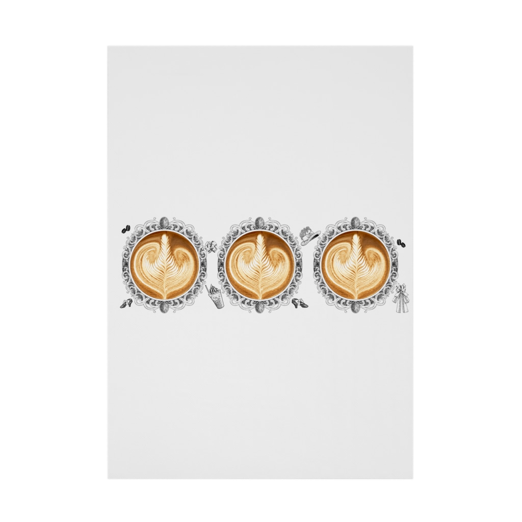 Prism coffee beanの【Lady's sweet coffee】ラテアート エレガンスリーフ  / With accessories ～2杯目～ Stickable Poster
