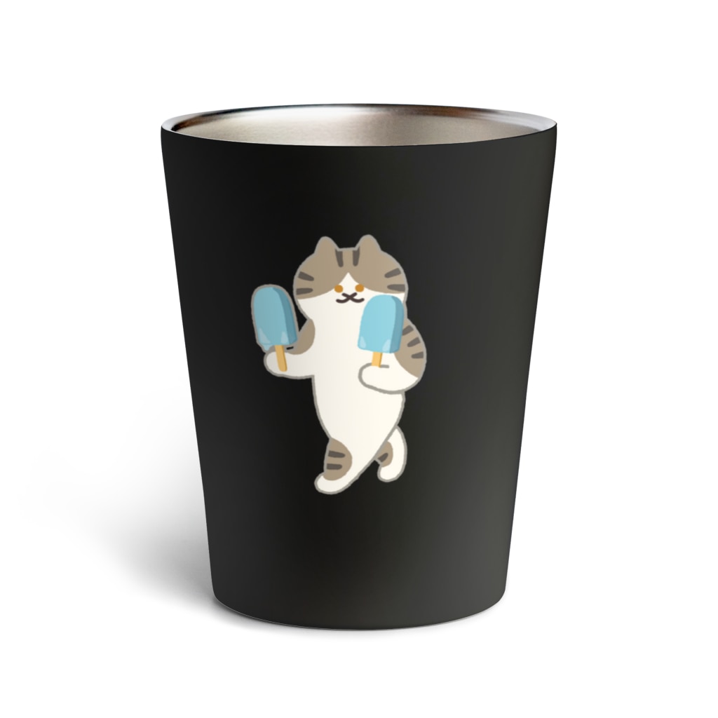 SUIMINグッズのお店のソーダアイスを意気揚々と運ぶねこ Thermo Tumbler