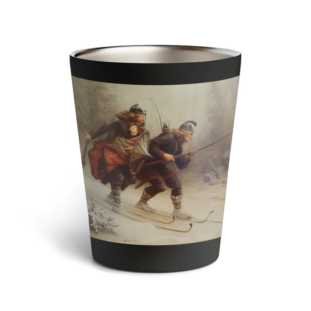 世界の絵画アートグッズのKnud Bergslien《Skiing Birchlegs 王子と山を渡る》 Thermo Tumbler