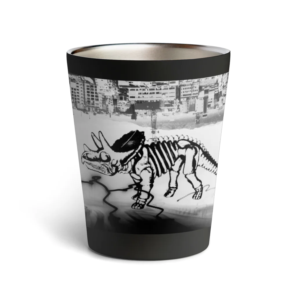 tottoの街と恐竜(モノクロ) Thermo Tumbler