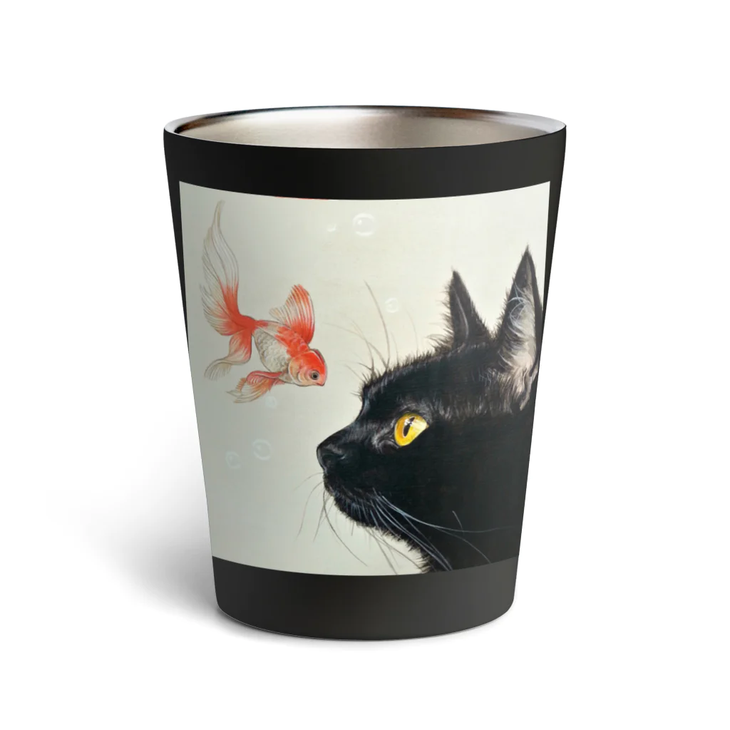 おちょぴの金魚と黒猫 Thermo Tumbler