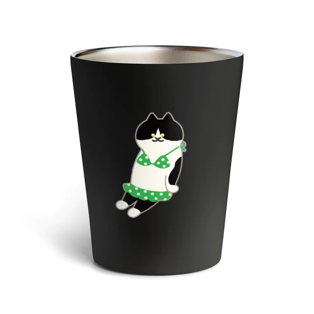 SUIMINグッズのお店の緑のビキニのねこ Thermo Tumbler