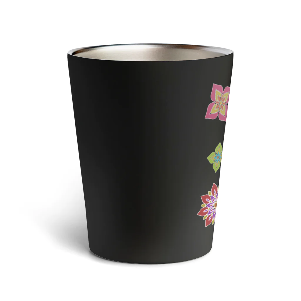 sandy-mのアジアンカラー木版染め風フラワーマンダラ Thermo Tumbler