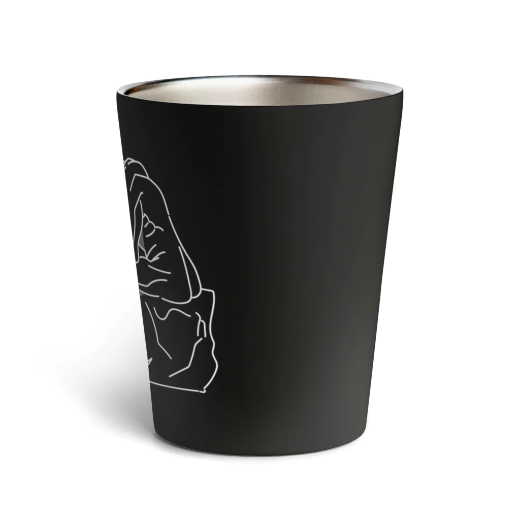 ビールとアート TM-3 Designの彫刻 × BEER（考える人：考えるな、感じろ! とりあえずビール!!）白線画 Thermo Tumbler