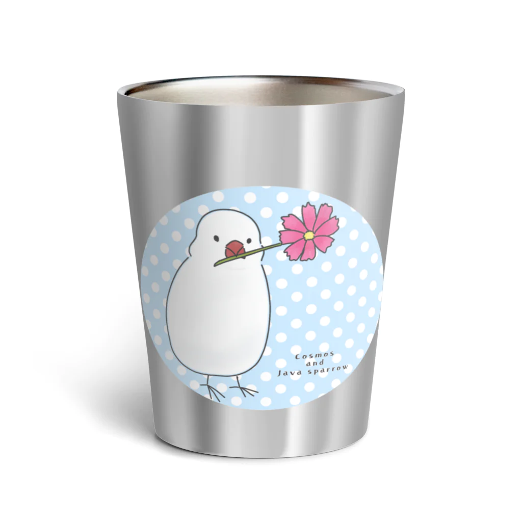 Cocotte Mottoのコスモスと文鳥 Thermo Tumbler