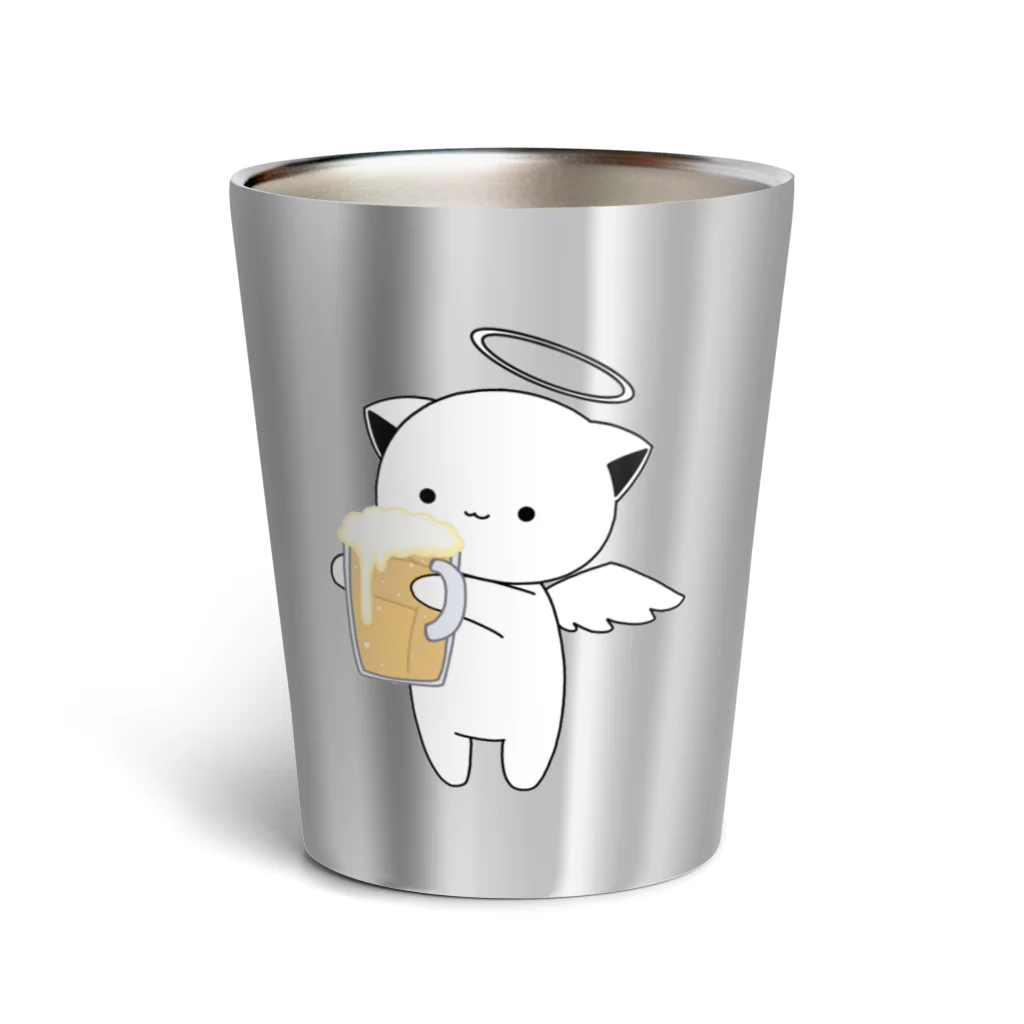 MochiMochi SHOPの白猫天使こむぎちゃん（ビール） サーモタンブラー