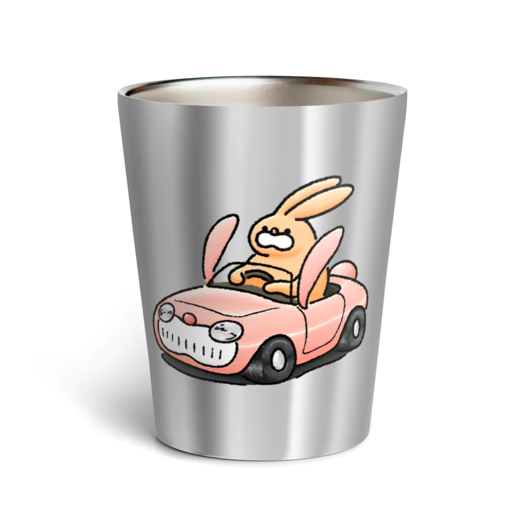 働きたくないのうさぎカーを運転するうさぎ Thermo Tumbler