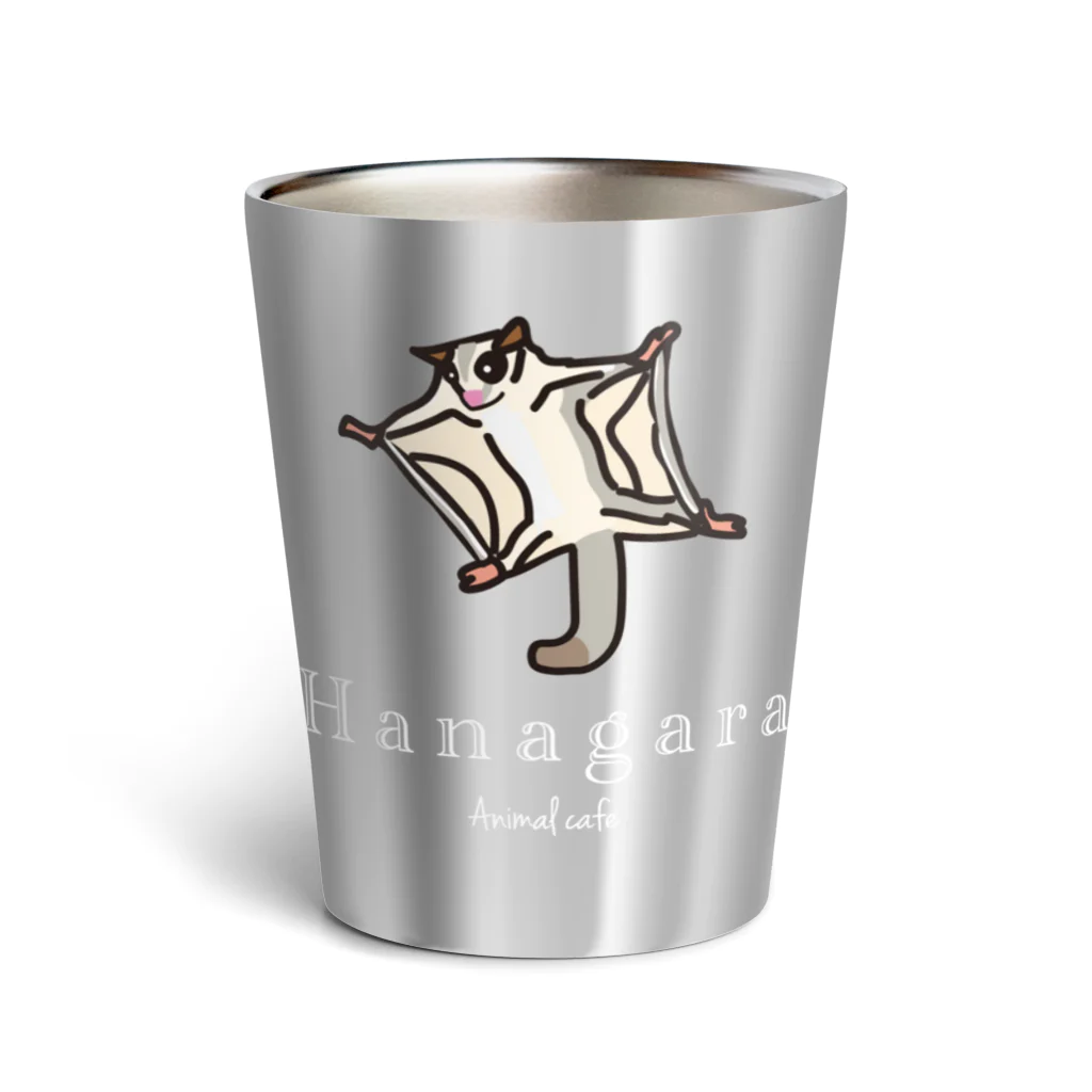 Hanagara animal cafeのモモンガと花柄アニマルカフェのロゴ入り。 Thermo Tumbler